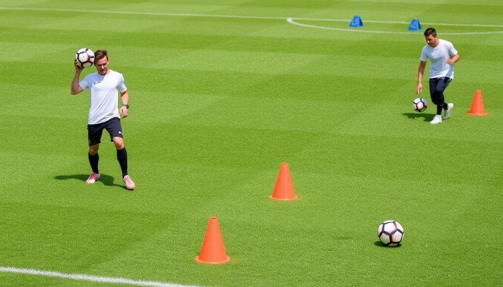 Pemain sepak bola melakukan berbagai latihan ball feeling