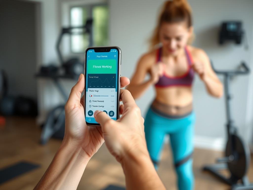 Seseorang menggunakan aplikasi fitness di smartphone saat berolahraga